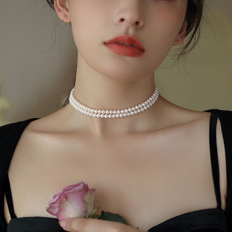 Vòng cổ choker hạt 5ly ôm sát cổ