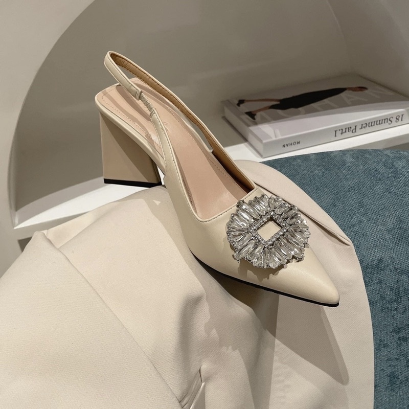 Giày cao gót nữ mũi nhọn quai đá slingbak satin 8p giày đẹp SHOES PARADISE BBXK10