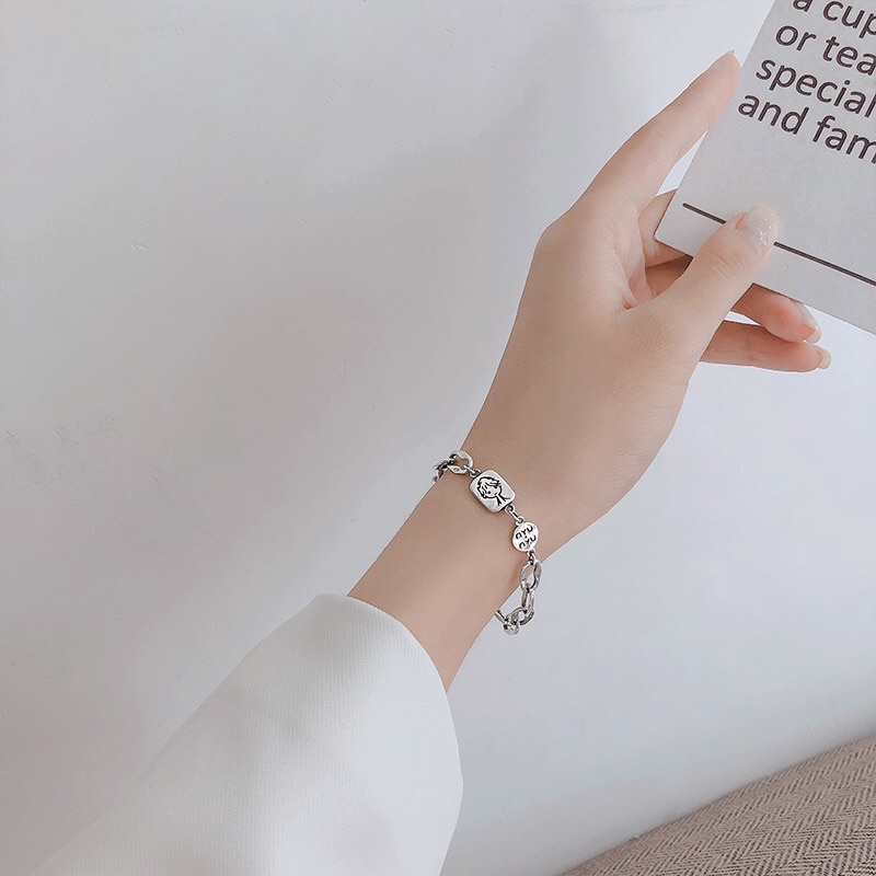 Vòng Đeo Tay Bạc Mặt Dây Hình Hoàng Tử Phong Cách Cổ Điển Hàn Quốc Dành Cho Nữ