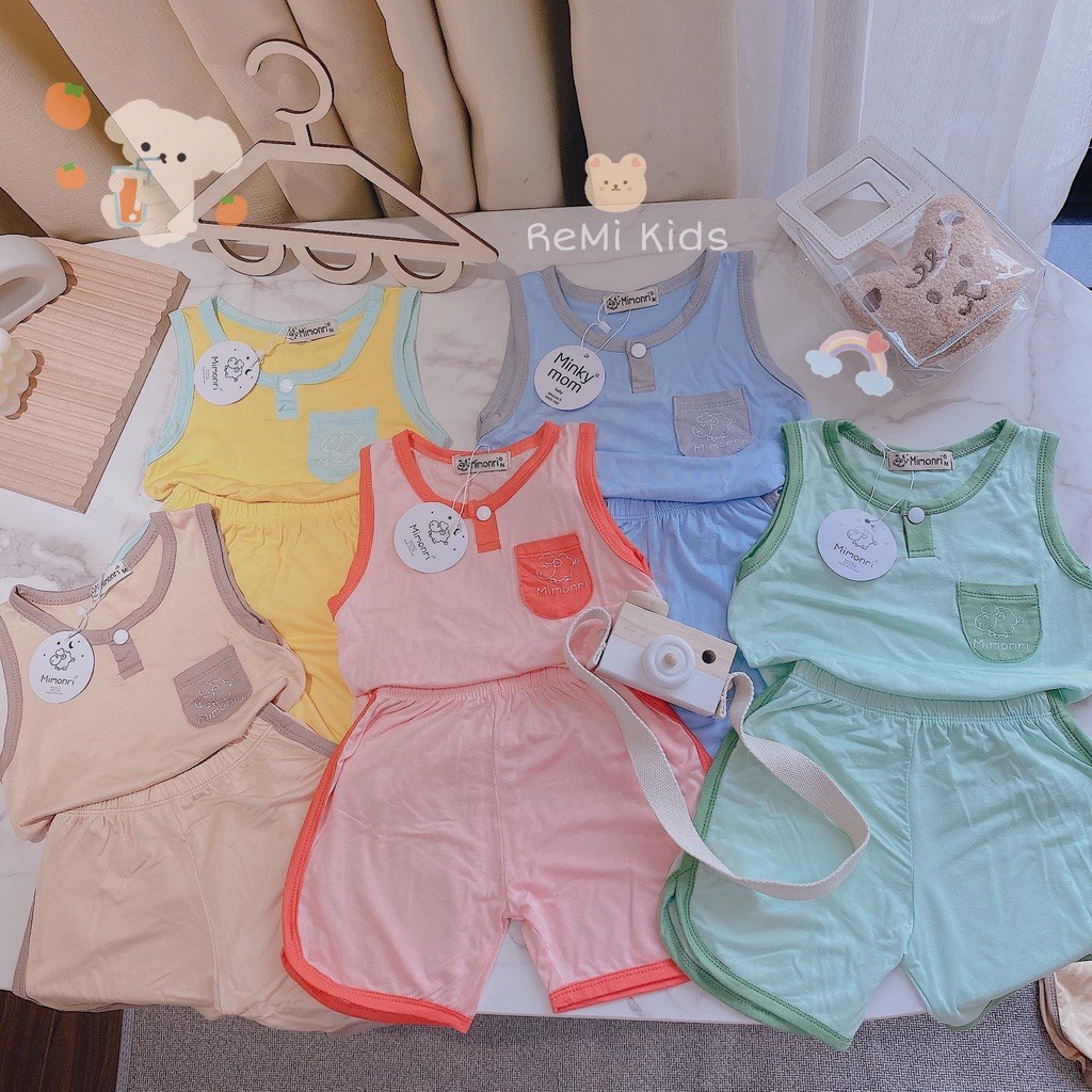 [SALE] Bộ Ba Lỗ Cho Bé Trai, Bé Gái KIMCHIBABY Vải Thun Lạnh Túi Ngực Cổ Viền, Đồ Bộ Cho Bé Mặc Nhà KW2213
