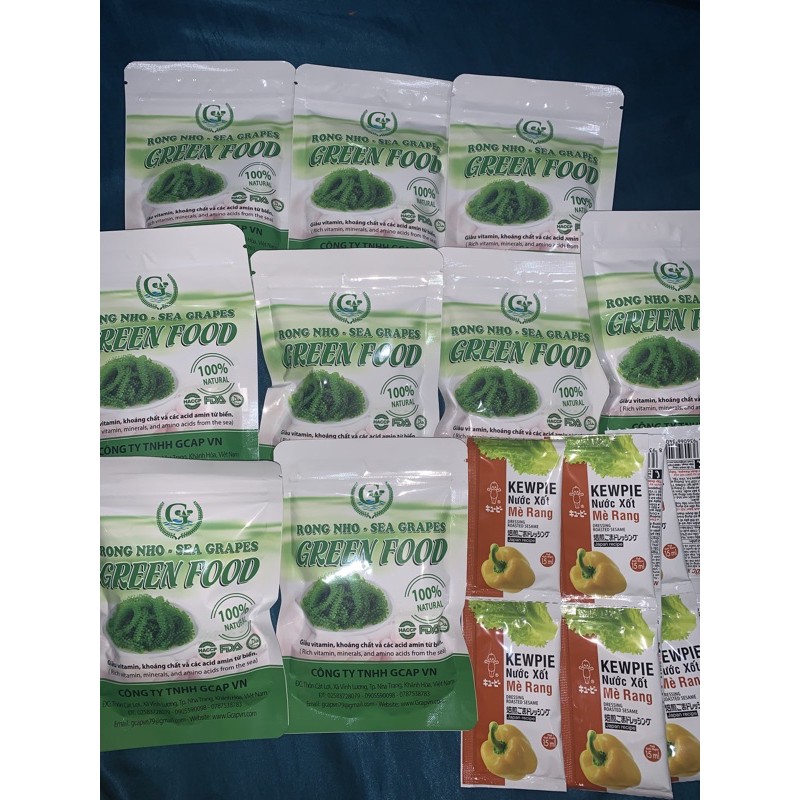 Túi 100gr nở ra 400gr rong nho tươi + tặng sốt mè rang- rong nho green food cao cấp hàng cty check mã vạch