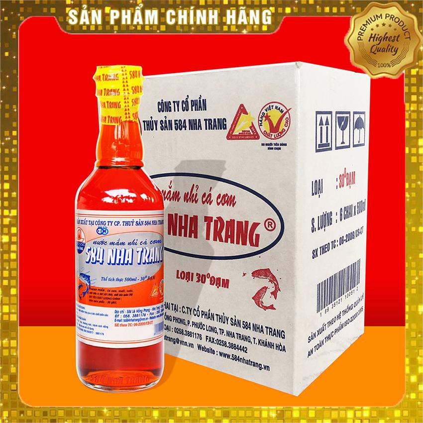 Thùng 6 chai Nước mắm Nhỉ Cá Cơm - 584 Nha Trang - Loại 30 độ đạm - Chai PET 500ml, Date luôn mới.