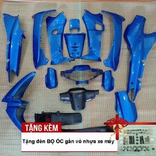 Bộ dàn áo nhựa nguyên sinh ABS xe Wave alpha, Wave Zx, Wave 110 đời 2002 đến 2006 màu Xanh dương - Tặng kèm theo tem xe
