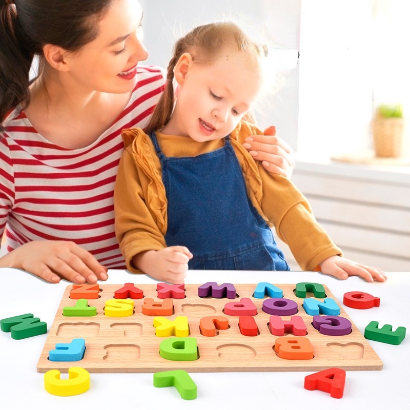 Bộ đồ chơi ZHAN QI TOYS xếp hình chữ cái và số bằng gỗ giúp giáo dục từ sớm cho bé