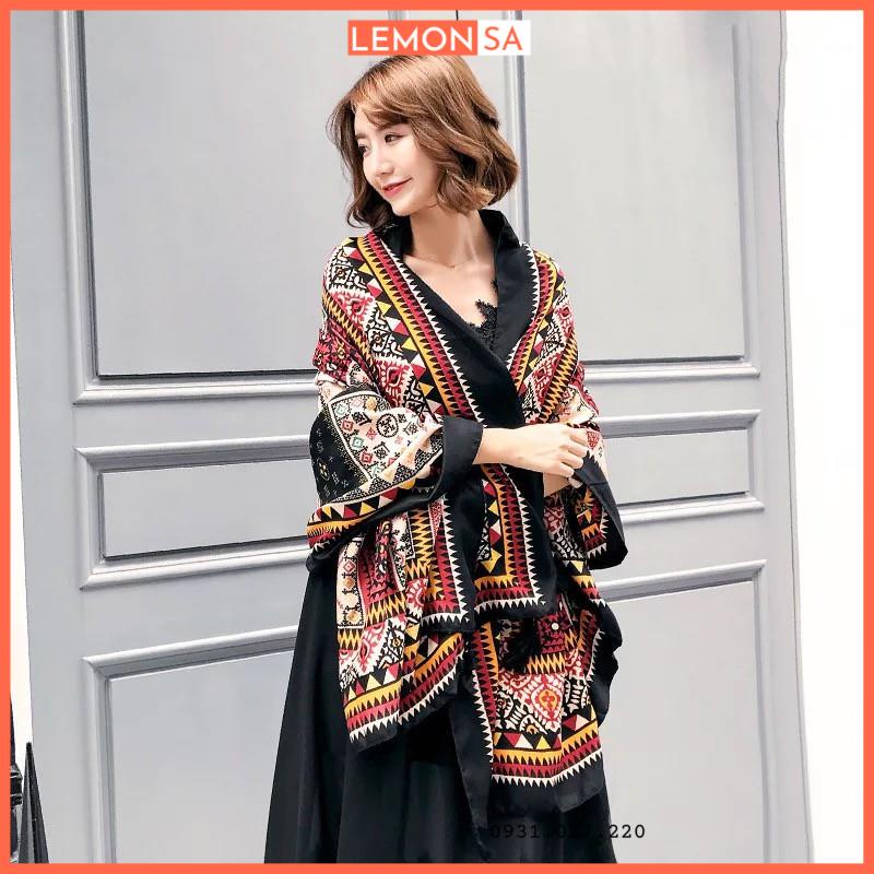 Khăn choàng thổ cẩm đi biển họa tiết bohemian màu đen - Mã VS010