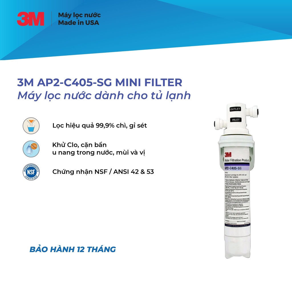 Bộ Lọc Nước 3M AP2-C405-SG MINI FILTER Dành Cho Tủ Lạnh Công suất 4.000Lít