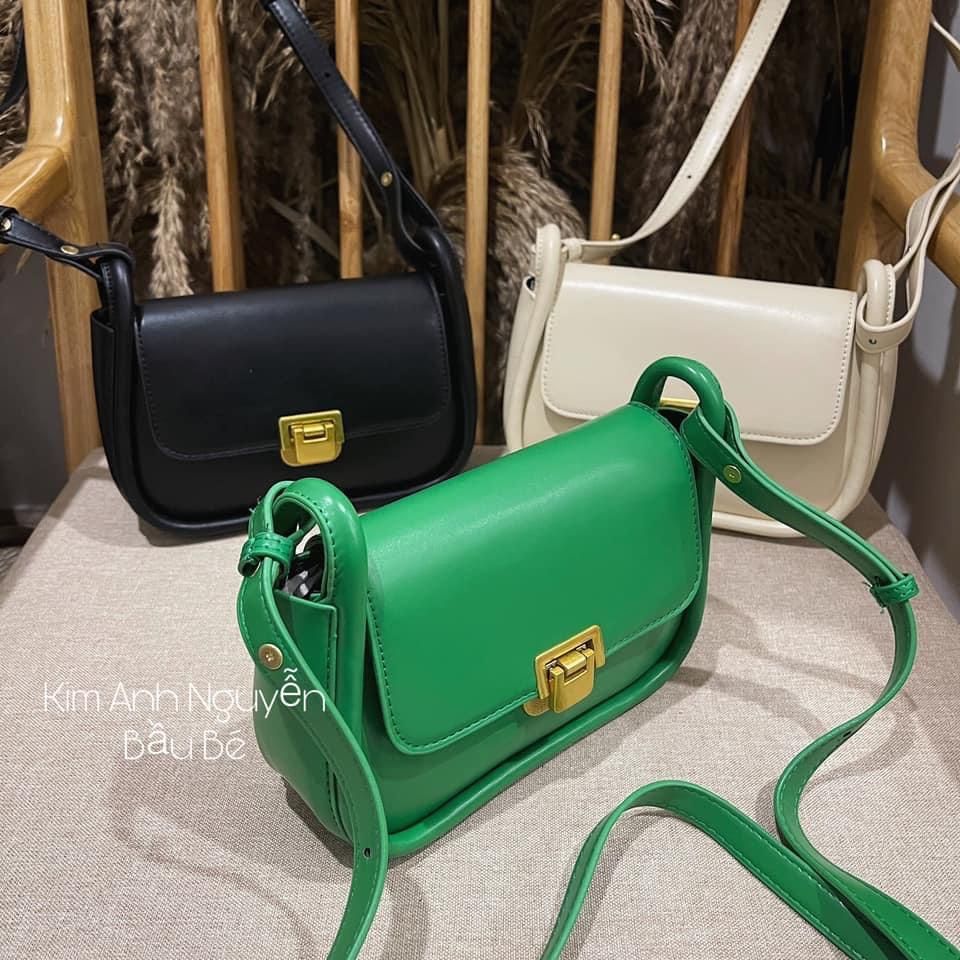 Túi bầu khoá đồng gập hàng Quảng Châu loại 1 da Pu bền đẹp , Túi xách nữ đeo chéo viền nổi khóa kim loại cao cấp M119