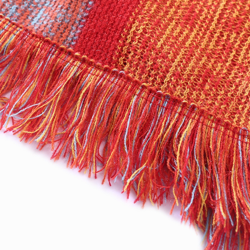 INSTA Áo choàng len Pashmina Poncho chui đầu cổ chữ V kẻ sọc tua rua giữ ấm mùa đông cho nữ
 | BigBuy360 - bigbuy360.vn