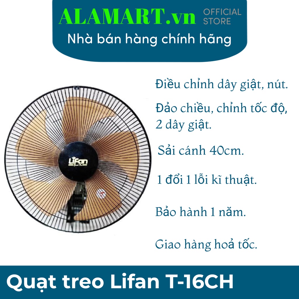 QUẠT TREO TƯỜNG LIFAN T-N2  bảo hành 12 tháng, 45W, cánh 400mm, 2 dây( hàng chính hãng, mới 100%)