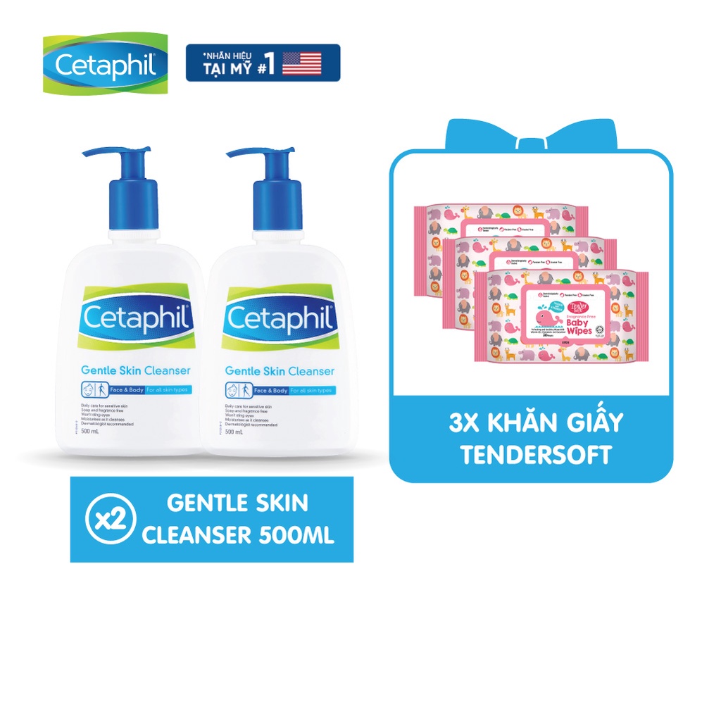 [Mã FMCGMALL giảm 8% đơn 250K] [Tặng 3 gói khăn giấy ướt] Combo 2 sữa rửa mặt Cetaphil Gentle Skin Cleaner 500ml/chai | BigBuy360 - bigbuy360.vn