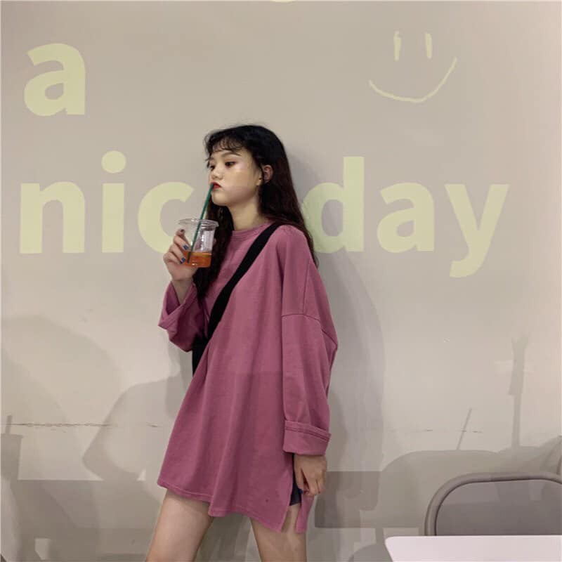 Áo nỉ dài tay xẻ tà ulzzang | BigBuy360 - bigbuy360.vn