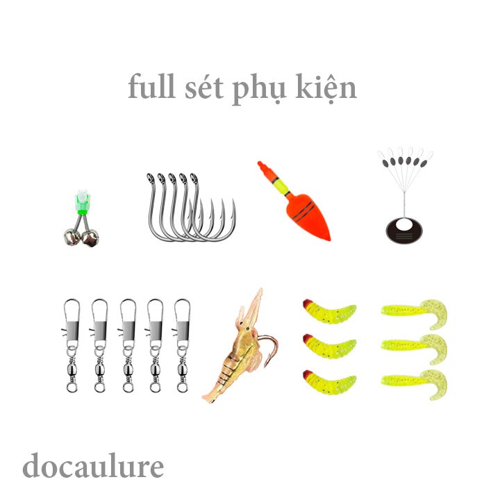 Bộ cần câu máy cần câu 2 khúc đặc kèm + máy câu 200 cuốn sẵn cước + full set phụ kiện.