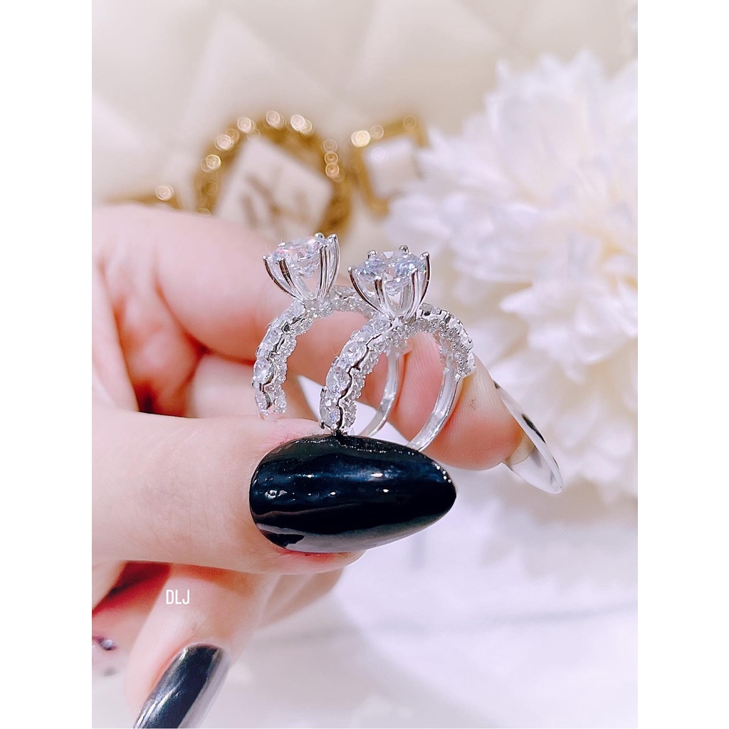 Nhẫn nữ bạc ý sang chảnh đá kim cương nhân tạo lấp lánh cực nổi tay có đủ size,MS0105,phụ kiện trang sức,Vàng bạc an chi