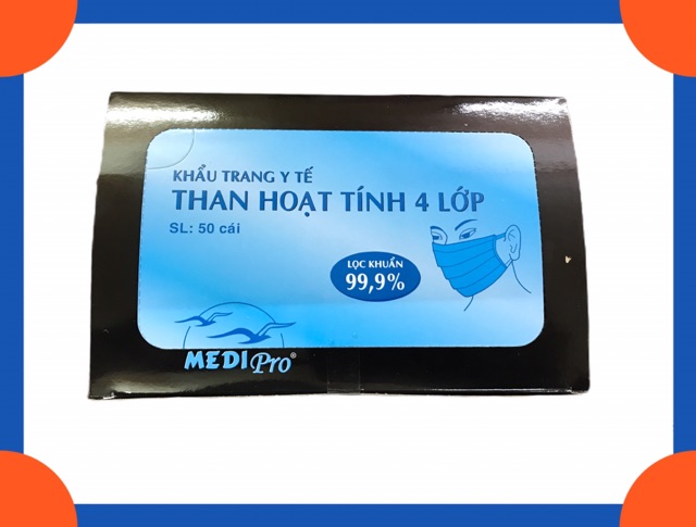 KHẨU TRANG THAN HOẠT TÍNH 4 LỚP MEDIPRO HỘP 50 Cái