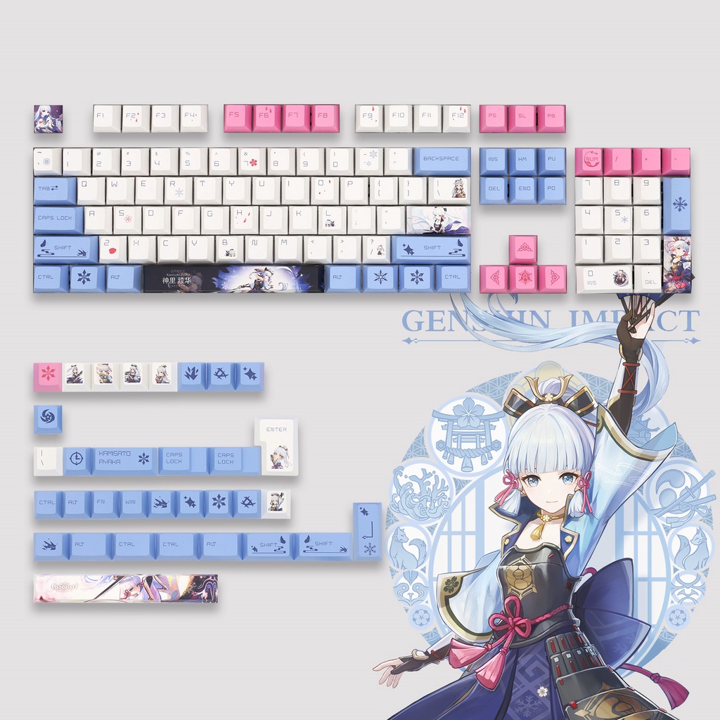 Bộ nút Kamisato Ayaka 136 phím PBT loạidày genshin impact indyesub 5mặt keycap anime layout phím cơ keycaps hutao raiden