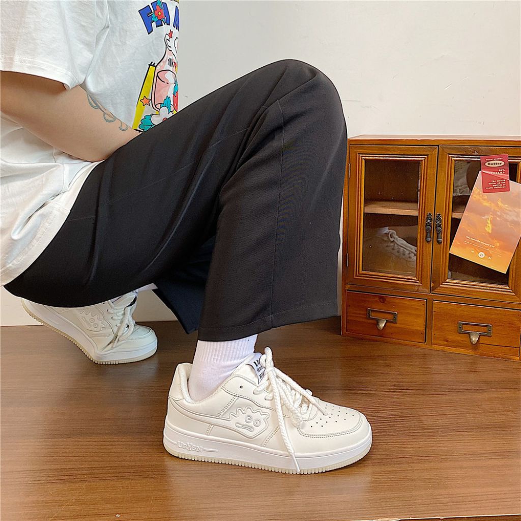 Giày sneaker thể thao nữ chất liệu da dễ làm sạch đế cao 3cm chống trơn trượt size 35-40