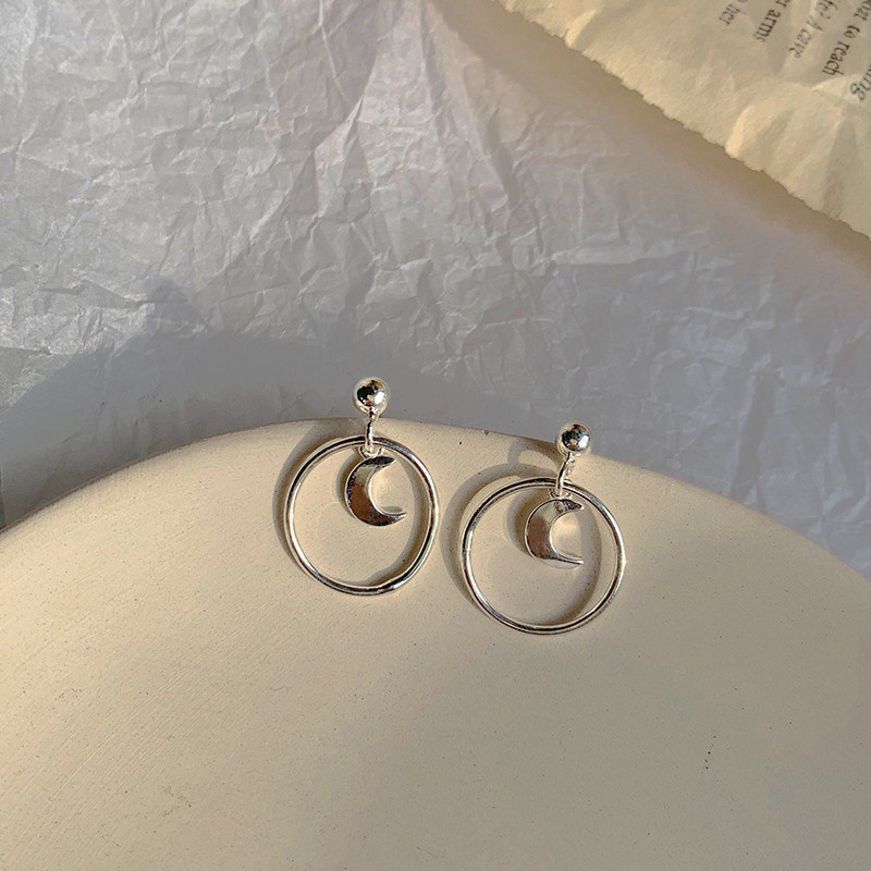 Bông Tai Mạ Bạc 925 Hình Trăng Khuyết Nhỏ Tinh Tế Chống Dị Ứng