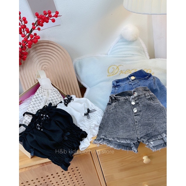 [SET BÉ GÁI] Bộ áo nhún kèm quần jean xinh cho bé gái