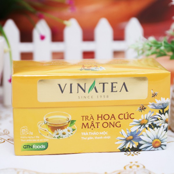 Trà hoa cúc mật ong vinatea trà túi lọc hộp 20 gói 40 gram thư giãn thanh nhiệt giải độc gan chống lão hóa