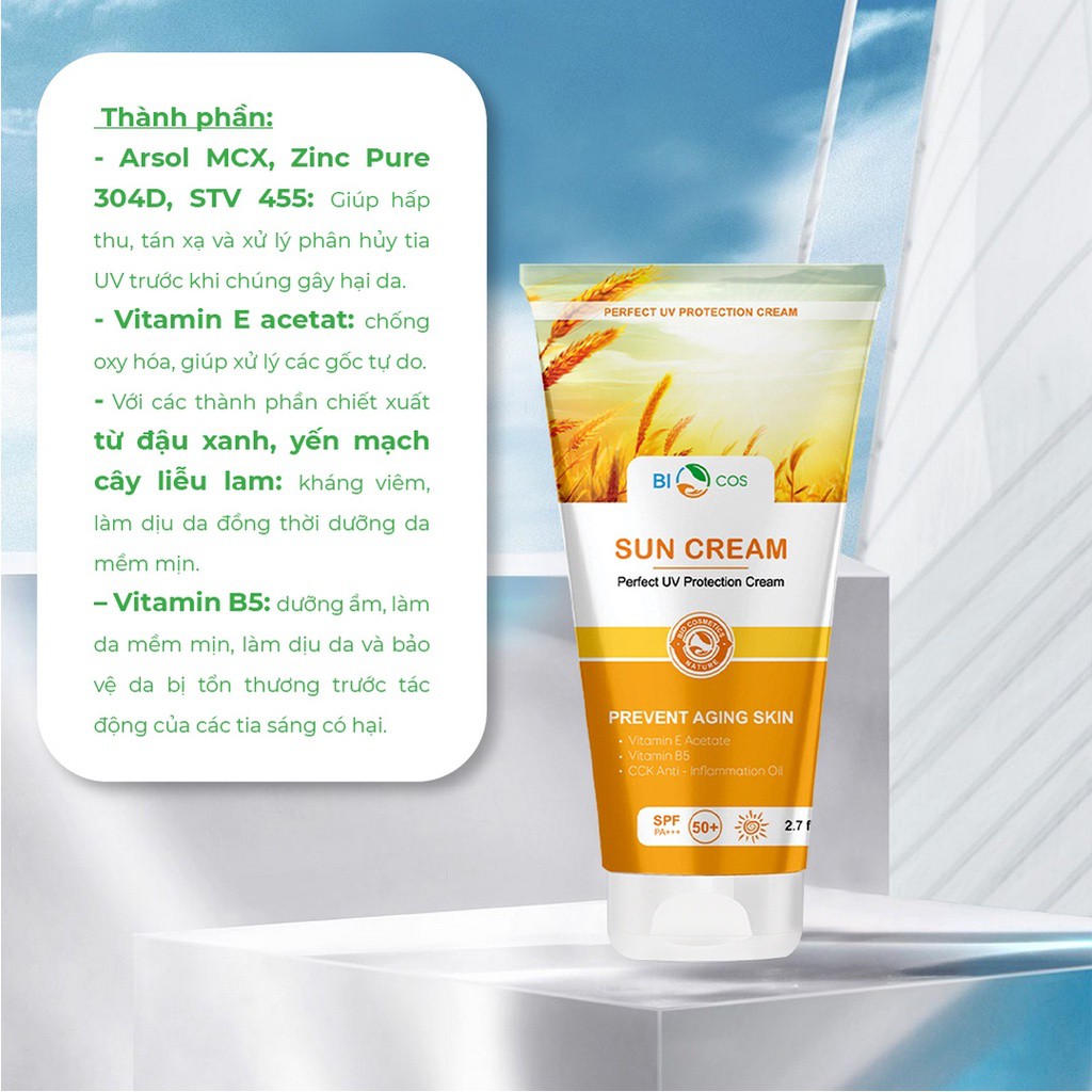 Kem Chống Nắng BIOCOS Sun Cream SPF50+ Bảo Vệ Khỏi Tia UV PA+++ Dưỡng Ẩm 80g