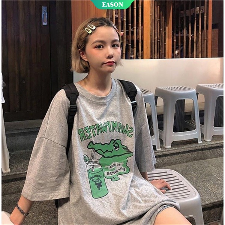 Áo Thun Mùa Hè 2022 Dáng Suông Tay Cộc In Hình Cá Sấu Hoạt Hình Dễ Thương Vui Nhộn Phong Cách Nhật Bản Cho Nữ