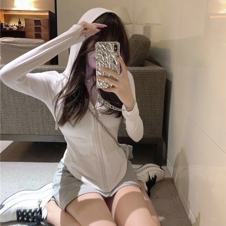 Áo Khoác Cardigan Mỏng Tay Dài Có Khóa Kéo Thời Trang Xuân Thu Phong Cách Hàn Quốc Cho Nữ