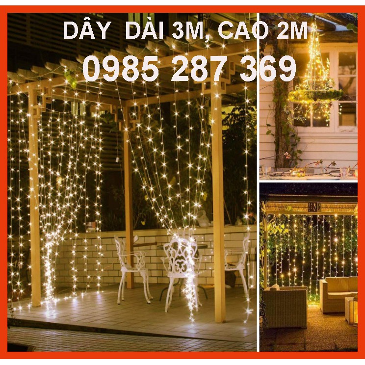 Dây đèn LED trang trí nháy thả mành, nhiều chế độ nháy sáng, nhiều kích cỡ
