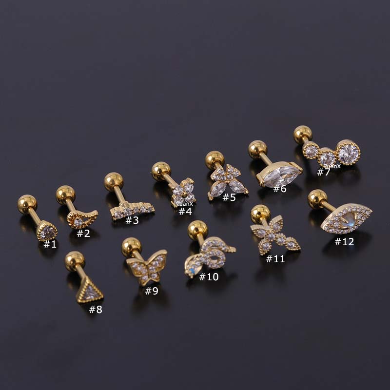 1 bông tai 16gauge bằng thép không gỉ nhiều họa tiết lựa chọn