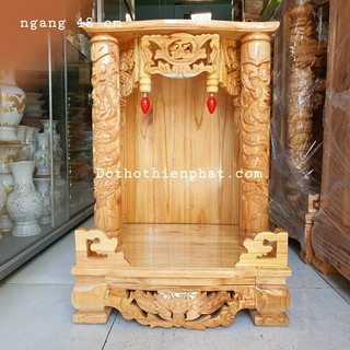 Bàn thờ thần tài ông địa gỗ xoan ngang 48cm quỳ trụ