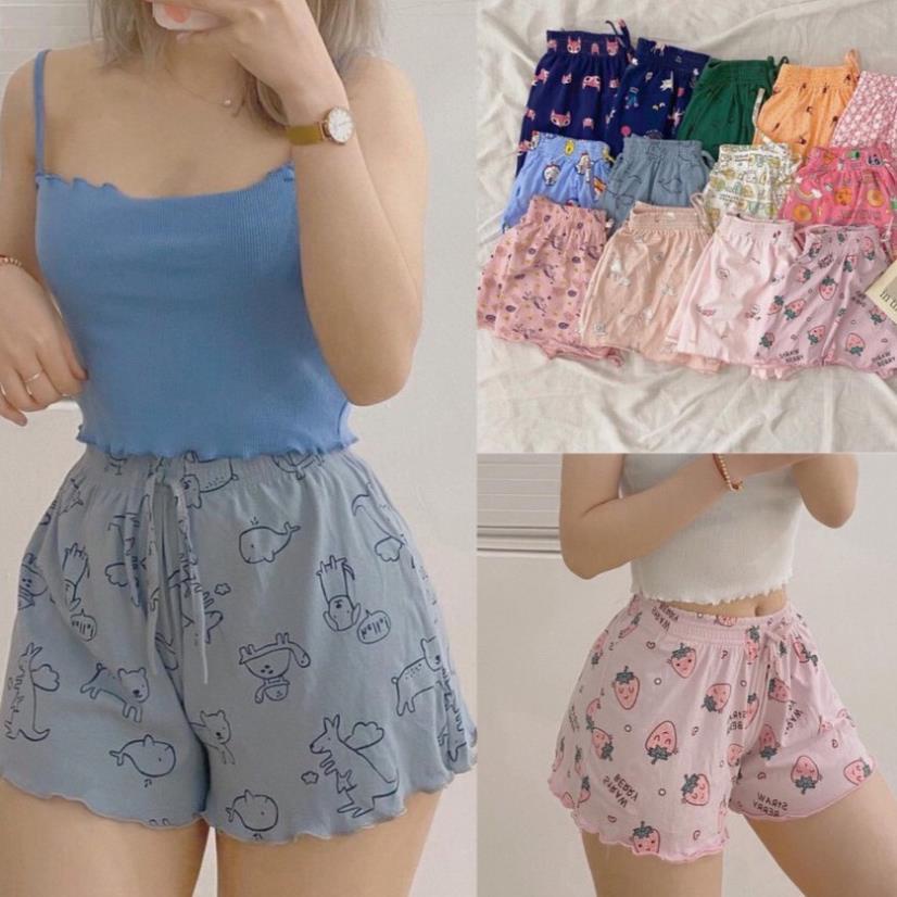 Quần Đùi Kitty Mặc Đi Ngủ Nữ ❤️ Quần short thun dáng ngắn thiết kế viền bèo họa tiết hoạt hình