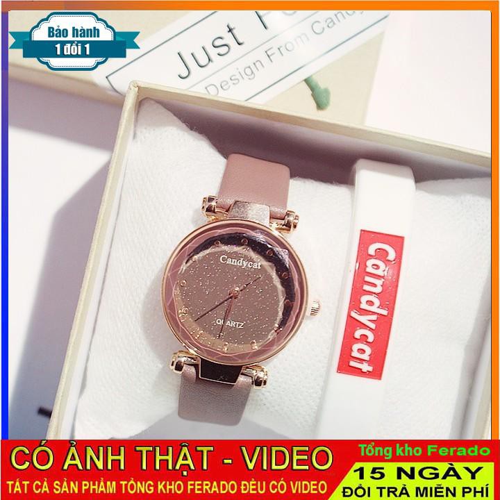 [ xả kho ] Đồng hồ nữ Candycat9 dây da cao cấp mặt tròn bầu trời đầy sao