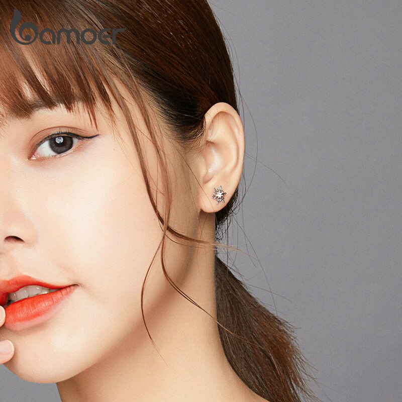 BAMOER Bông Tai bạc 925 Hình Hoa Tuyết Phong Cách Hàn Quốc BSE424