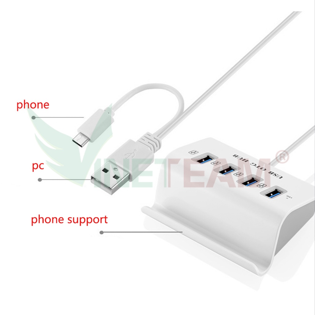 Bộ chuyển đổi Kết Nối OTG Vinetteam, Bộ chia 4 cổng Usb otg hub Type-c , Micro USB cho điện thoại