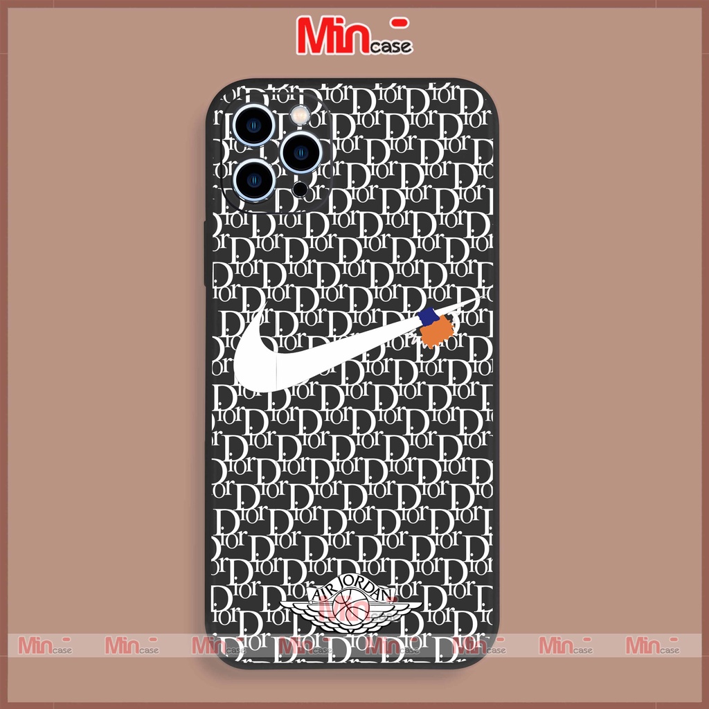 Ốp lưng iPhone Nike Dior cạnh viền vuông silicon mềm dẻo bảo vệ camera cho ip 6/6s/7/8/X/XS/XR/11/12/13/14 Pro Plus Max