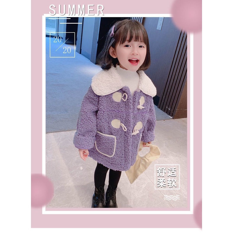 ✻Áo Khoác Cotton Xinh Xắn Dành Cho Bé✻Áo Khoác Len Lông Cừu Cài Nút Phong Cách Phương Tây Thời Trang Mùa Đông Mới Cho Bé Gái