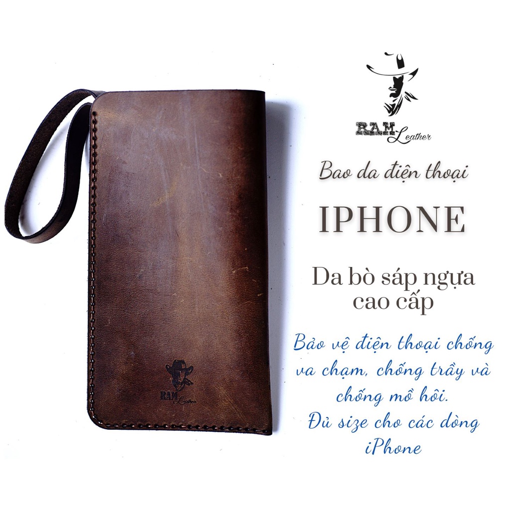 Bao Da Iphone Da Bò Sáp Ngựa Có Quai Cầm RAM Leather