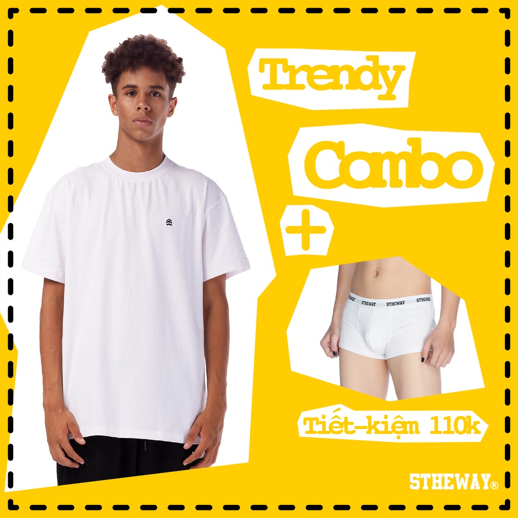 5THEWAY SUMMER COMBO - WHITE TEE aka Bộ Áo Thun Logo Đen form Fit Tee và Quần Lót Nam
