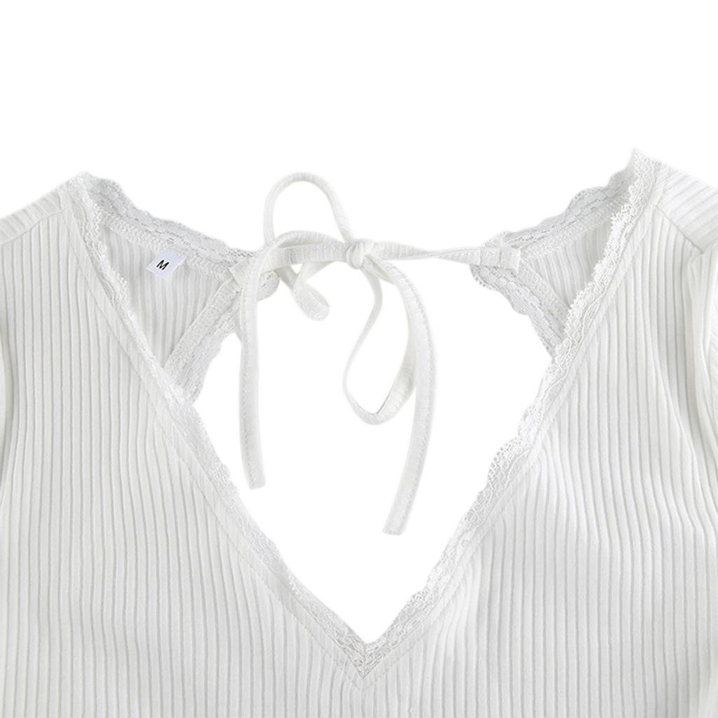 Áo Thun Cổ Tim Hở Lưng Dài Tay  Quyến Rũ Dành Cho Nữ