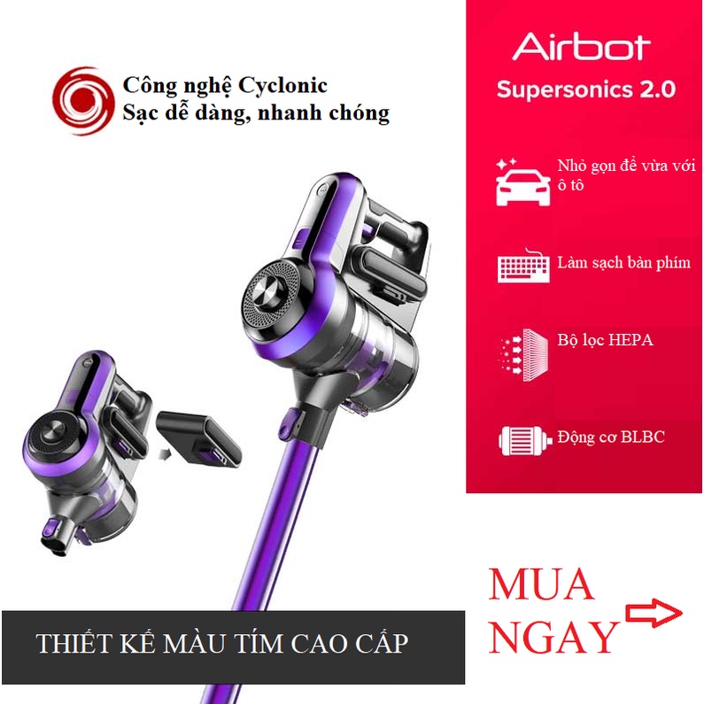 Máy hút bụi cầm tay gia đình đa năng Airbot iRoom 2.0 - Không dây, Công suất 130W, Lực hút mạnh 17 KPa làm sạch hiệu quả
