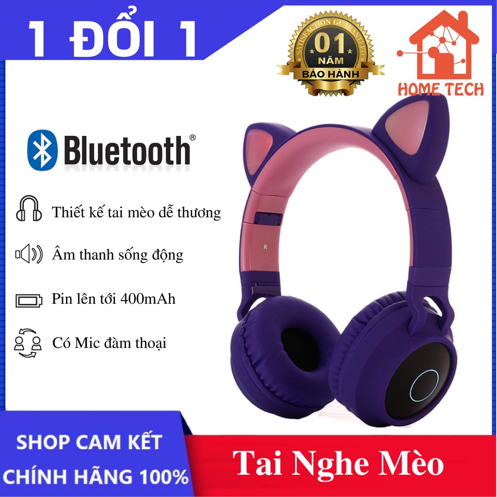 Tai Nghe Mèo Bluetooth, Headphone Tai Mèo Dễ Thương Có Mic,Âm Bass Mạnh Mẽ Và Dung Lượng Pin Khủng 400mAh
