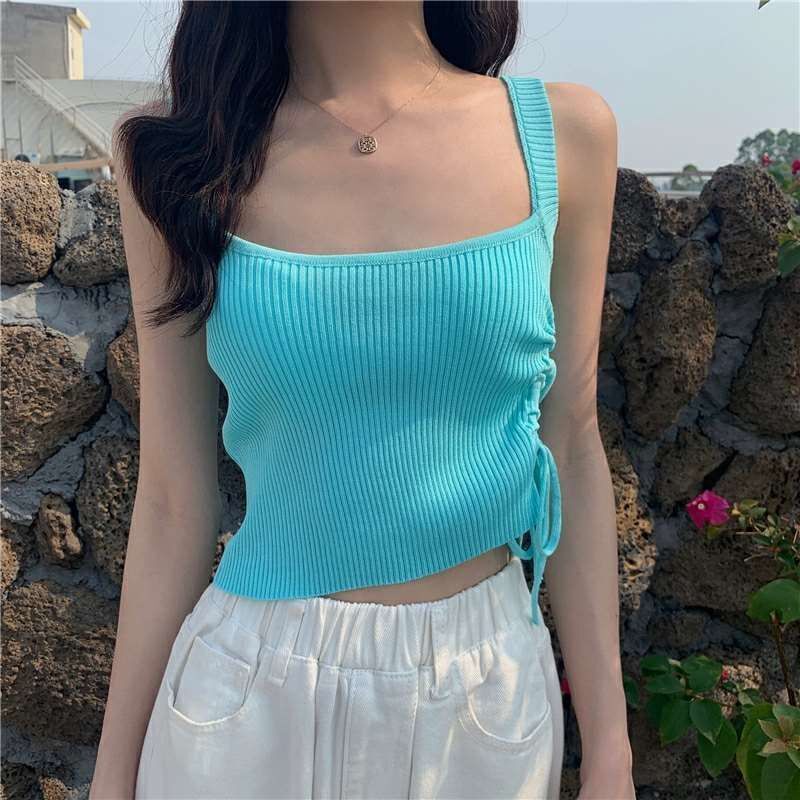 Áo Cổ Vuông Không Tay Màu Sắc Đơn Giản Thời Trang Cho Nữ