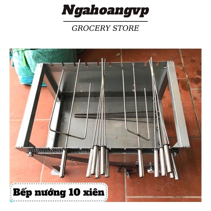 Bếp nướng than hoa loại 10 xiên Đi kèm máy gồm 10 xiên đơn Và 2 xiên 3 Xiên 100% bằng inox