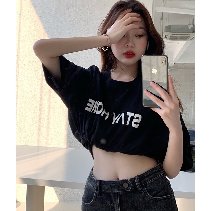 Áo thun nam nữ HY KOREA unisex tay lỡ form rộng oversize streetwear  StayHome 298.