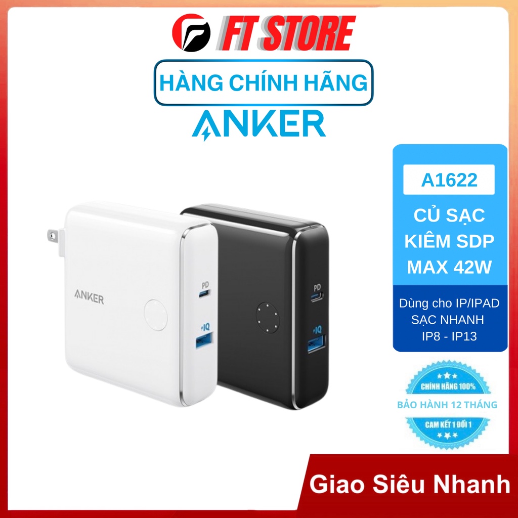 Củ sạc kiêm sạc dự phòng Anker 5000mah Fusion A1622 PD30w, USB 12w (tổng công suất 42w)