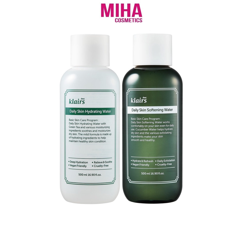 Nước Hoa Hồng DEAR KLAIRS Dưỡng Ẩm Làm Sạch Daily Skin Hydrating Water Hoặc Klairs Daily Skin Softening Water 500ml