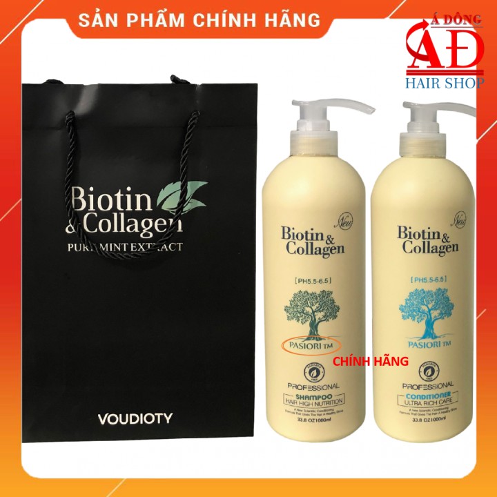 [+Tặng mũ trùm] BỘ DẦU GỘI XẢ BIOTIN COLLAGEN PASIORI TRẮNG MỀM MƯỢT GIẢM RỤNG Ý NEW