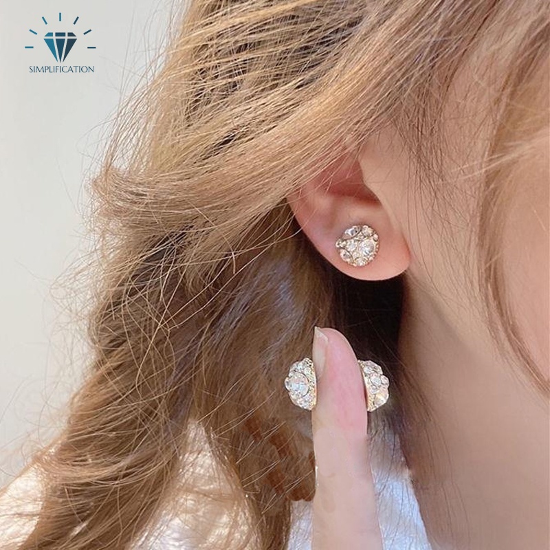 Set 2 khuyên tai đính đá pha lê không đau thời trang nữ