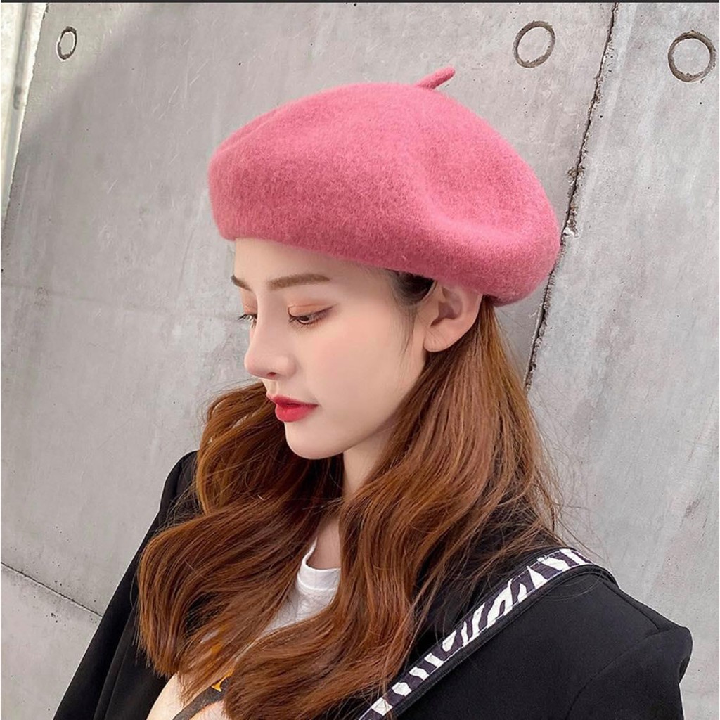 NÓN BERET LÔNG CỪU NÓN BÁNH TIÊU CÓ TÚI ZIP