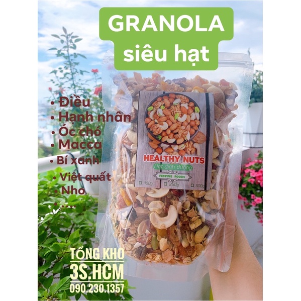 500gr Granola mix siêu Hạt và Quả sấy khô, ngũ cốc giảm cân, ăn kiêng, bổ sung dinh dưỡng