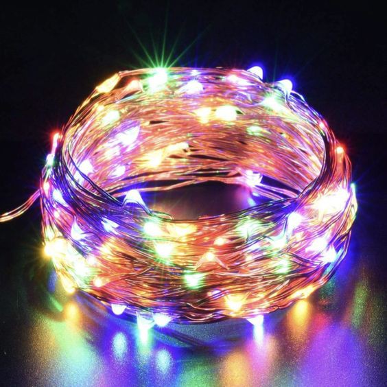 Dây đèn LED trang trí đom đóm, fairy light trắng, vàng, bốn màu sợi mỏng dùng pin AAA